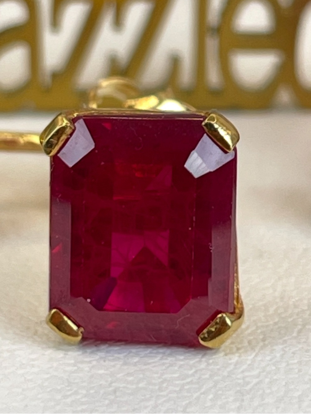 8.4ct Ruby Earrings 18k Yellow Gold on 925 Sterling. Emerald cut - Picture 2 of 5